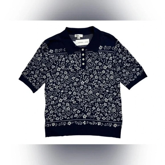 Gemma + Jane NWT Polo Knit Floral Blue/White Size Medium - Picture 4 of 7